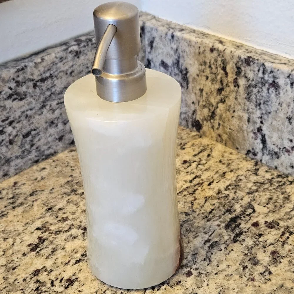 RARE LUXURY FRONTGATE PADOVA LT GREEN ONYX STONE VANITY SOAP LOTION PUMP JAR
